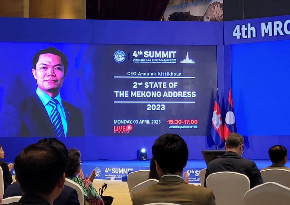 Preparations for Anoulak Kittikhoun, CEO of the Mekong River Commission, to deliver the second State of the Mekong Address (Andrea Haefner)