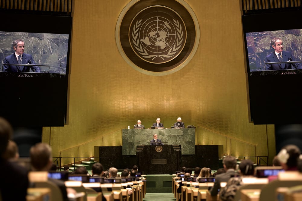 IAEA Director General Rafael Mariano Grossi delivers remarks at the opening session of the Tenth Review Conference of the Parties to the Treaty on the Non-Proliferation of Nuclear Weapons, held at the United Nations Headquarters in New York last month (Cristian de Francia/IAEA)