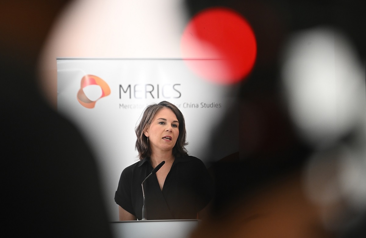 13 July 2023, Berlin: Annalena Baerbock (Bündnis 90/Die Grünen), German Foreign Minister, presents Germany's future China policy at the Merics China Institute in Berlin. With its new China strategy, the German government wants, among other things, to learn lessons from the Russian war of aggression on Ukraine and, in view of Beijing's more aggressive foreign policy, to reduce unilateral dependencies on the country. Photo: Britta Pedersen/dpa (Photo by Britta Pedersen/picture alliance via Getty Images)