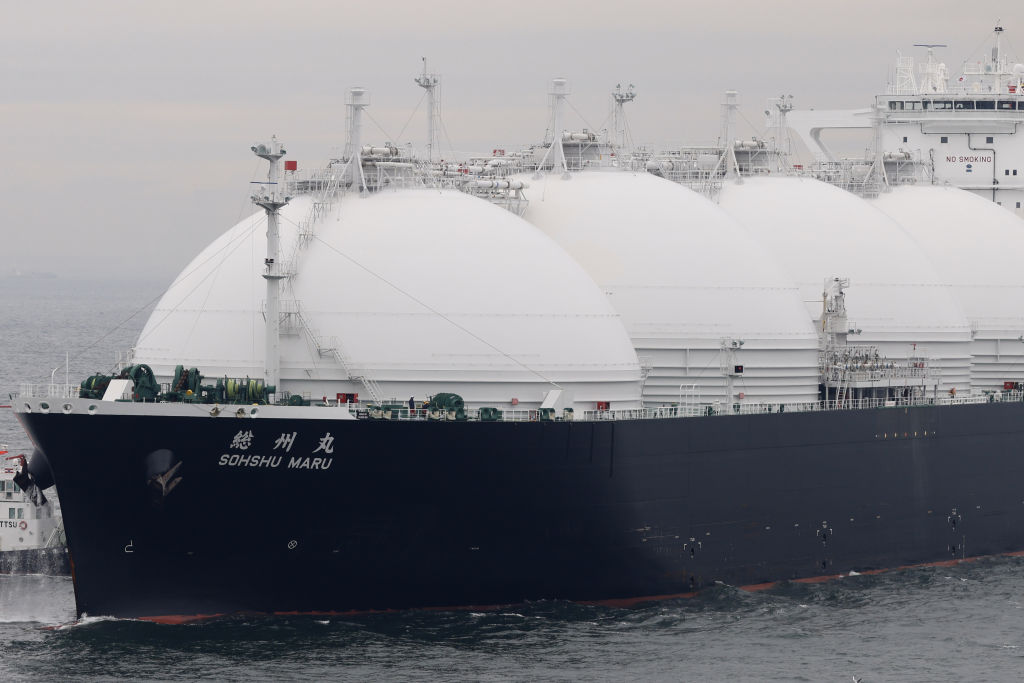 The liquefied natural gas (LNG) tanker Sohshu Maru approaches Jera Co.'s Futtsu Thermal Power Station, in Futtsu, Chiba Prefecture, Japan (Kiyoshi Ota/Bloomberg via Getty Images)