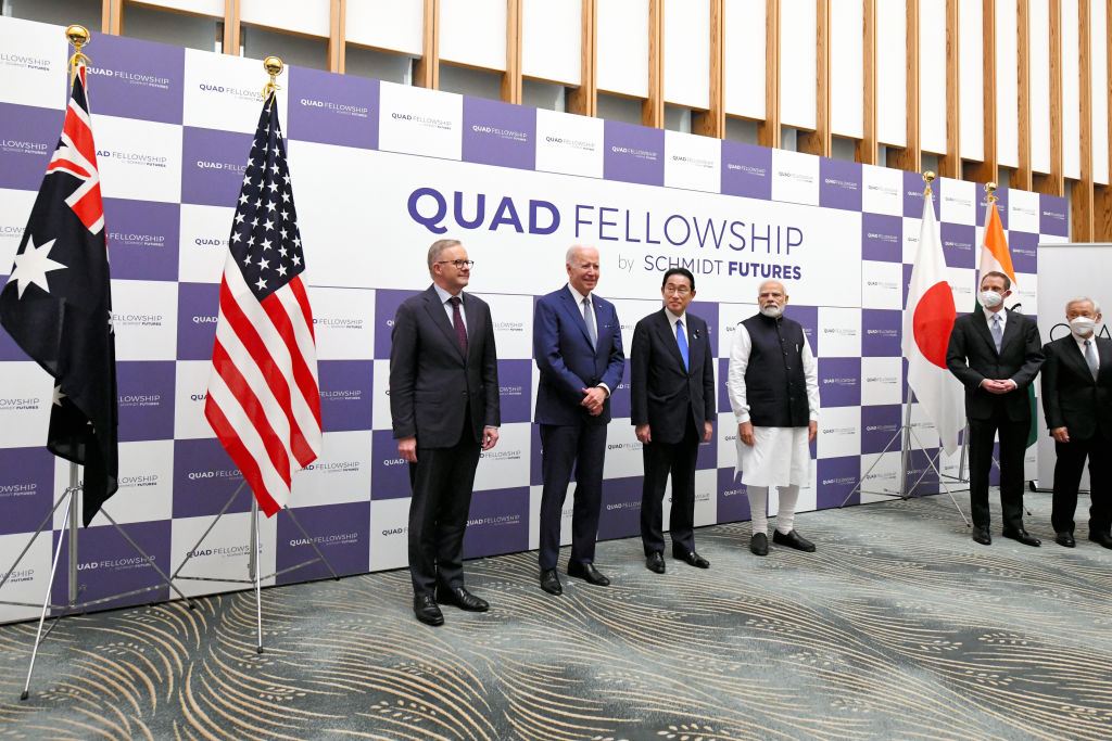 Australian Prime Minister Anthony Albanese, US President Joe Biden, Japanese Prime Minister Fumio Kishida and Indian Prime Minister Narendra Modi attend the Quad Fellowship Founding Celebration in Tokyo, Japan, in May 2022 (The Asahi Shimbun via Getty Images)