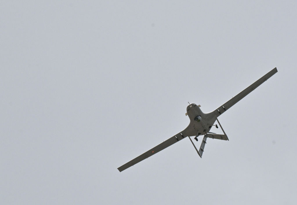 Bayraktar TB-2 on display this month in Izmir, Türkiye (Mehmet Emin Menguarslan/Anadolu Agency via Getty Images)