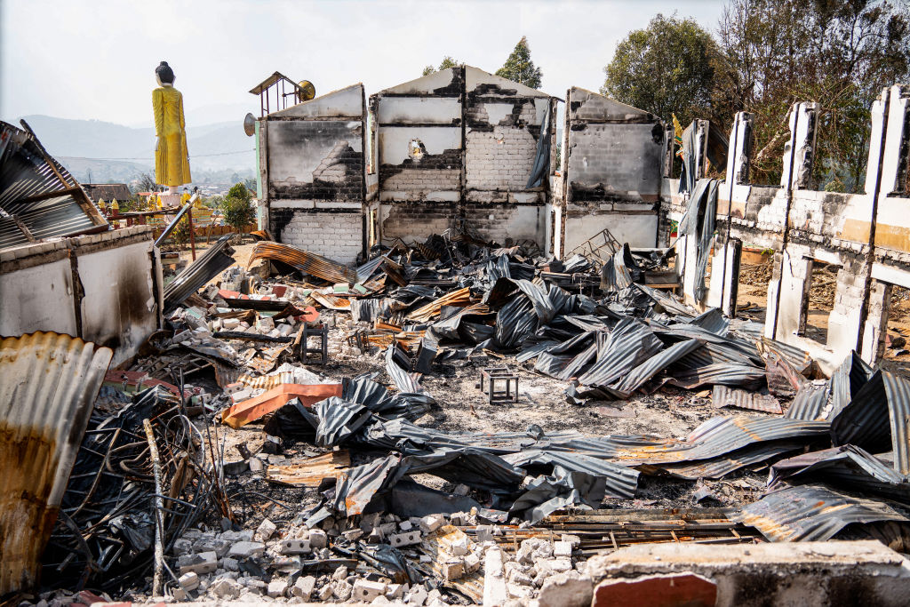 The aftermath of fighting this month in Nam Hpat Kar, Kutkai township in Myanmar's northern Shan State (AFP via Getty Images)