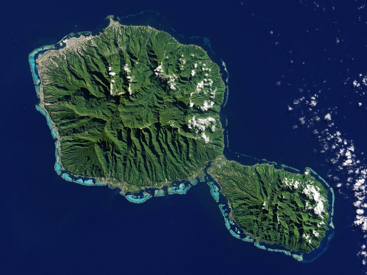 The undersea fibre optic cable between Chile and Sydney – touted as the digital “gateway to Asia” – had initially been proposed to run via French Polynesia. Aerial view of Tahiti (NASA Earth Observatory/Flickr)