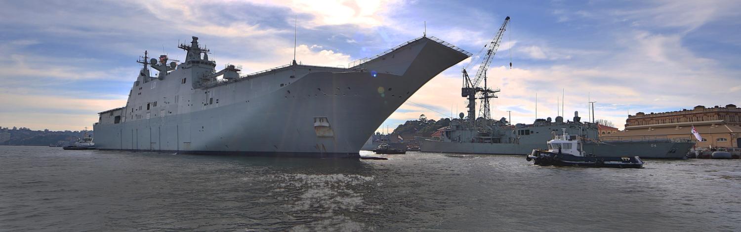HMAS Adelaide leaving dry dock. Photo: Defence Images