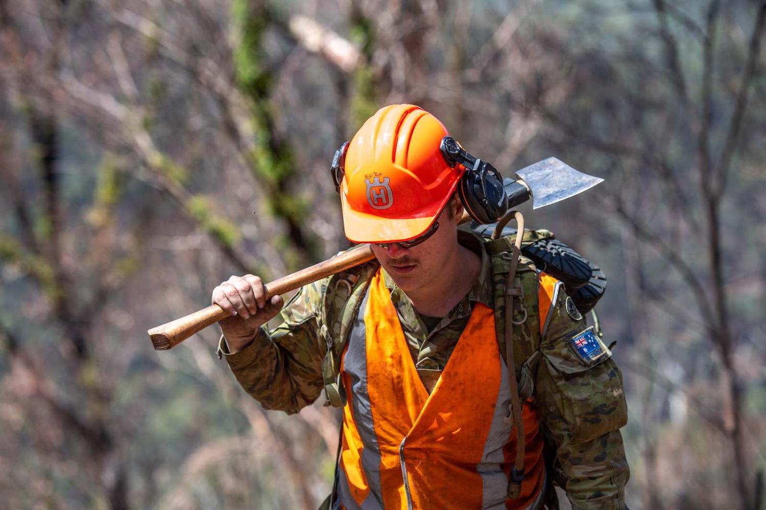 An Australian solider during clean up operations in February following the summer bushfires near Tom Groggin, Victoria (Department of Defence)