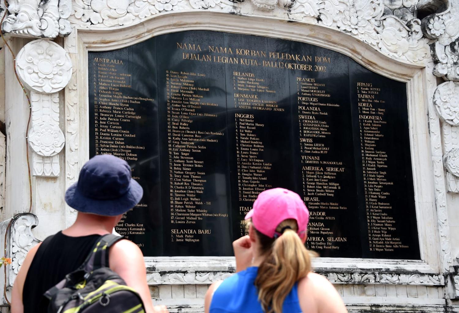 A monument for the 2002 Bali bombing at Kuta near Denpasar, on Indonesia’s resort island of Bali (Sonny Tumbelaka/AFP via Getty Images)