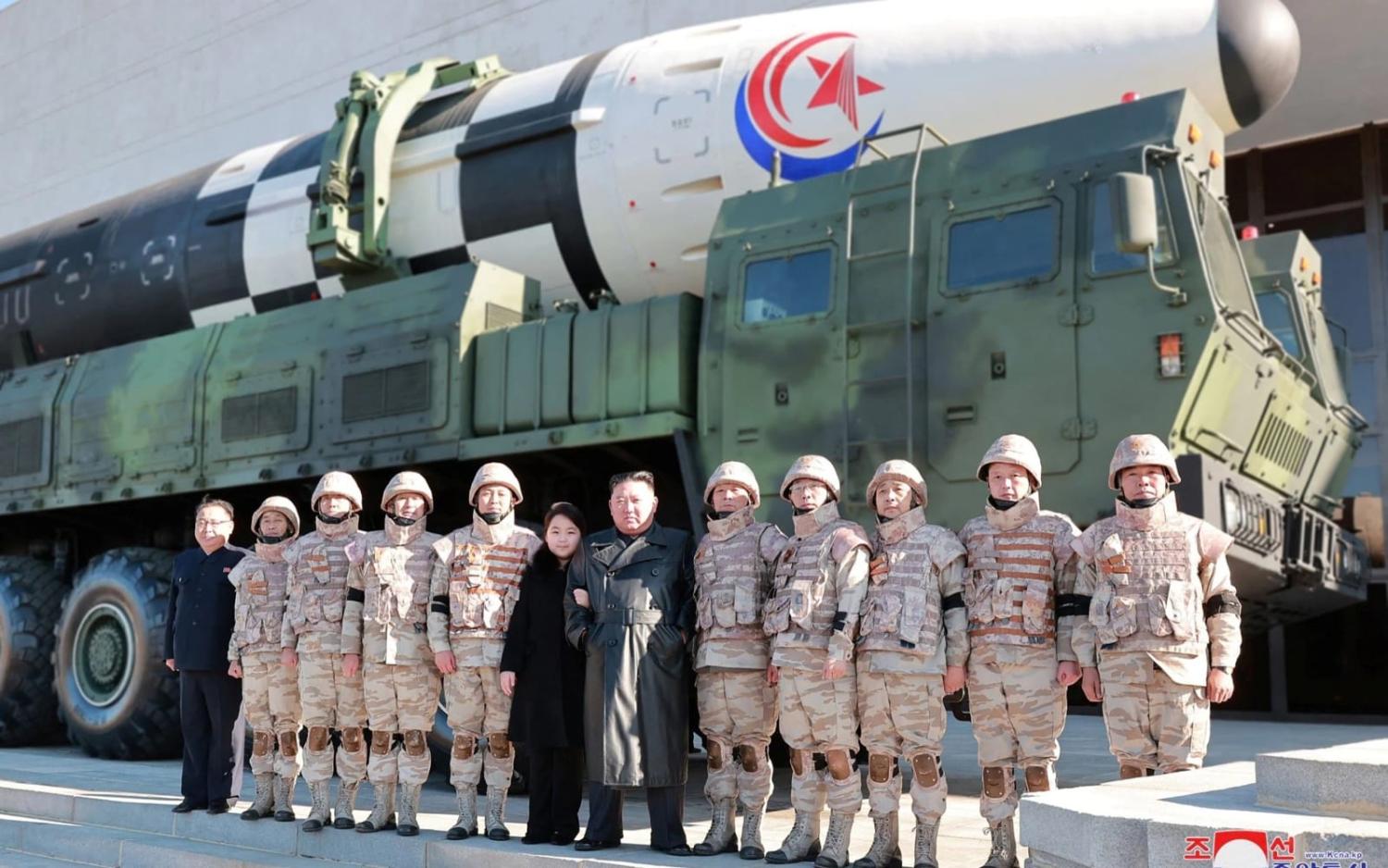 Photo released by North Korean state media KCNA last month showing Kim Jong-un and his daughter Ju-ae ahead of an ICBM launch