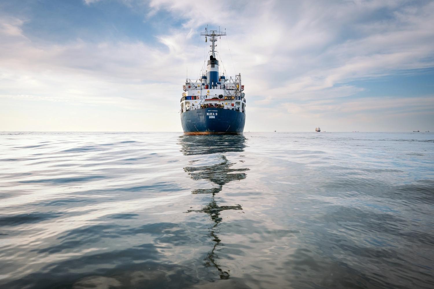 A cargo ship waits to enter the Sulina Canal in Romania, a key waterway in the supply chain moving Ukrainian produce through to the Black Sea (Andrei Pungovschi/Bloomberg via Getty Images)