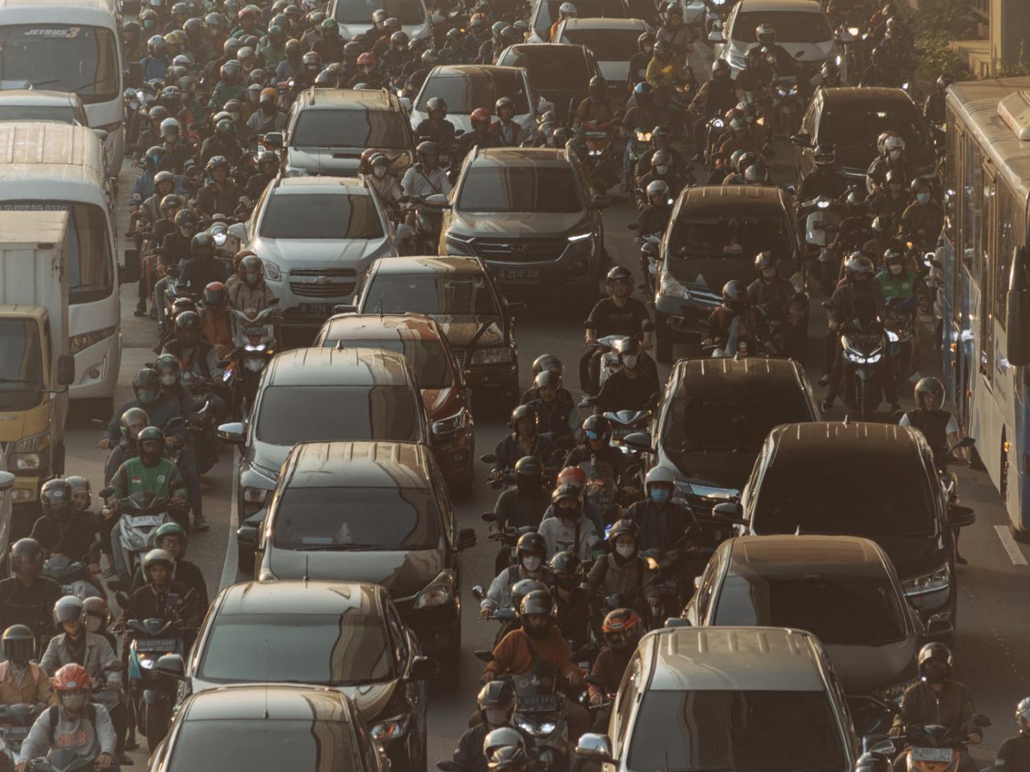 Half of the city’s civil servants have been asked to work from home for the next two months in a bid to cut air pollution (Muhammad Fadli/Bloomberg via Getty Images)