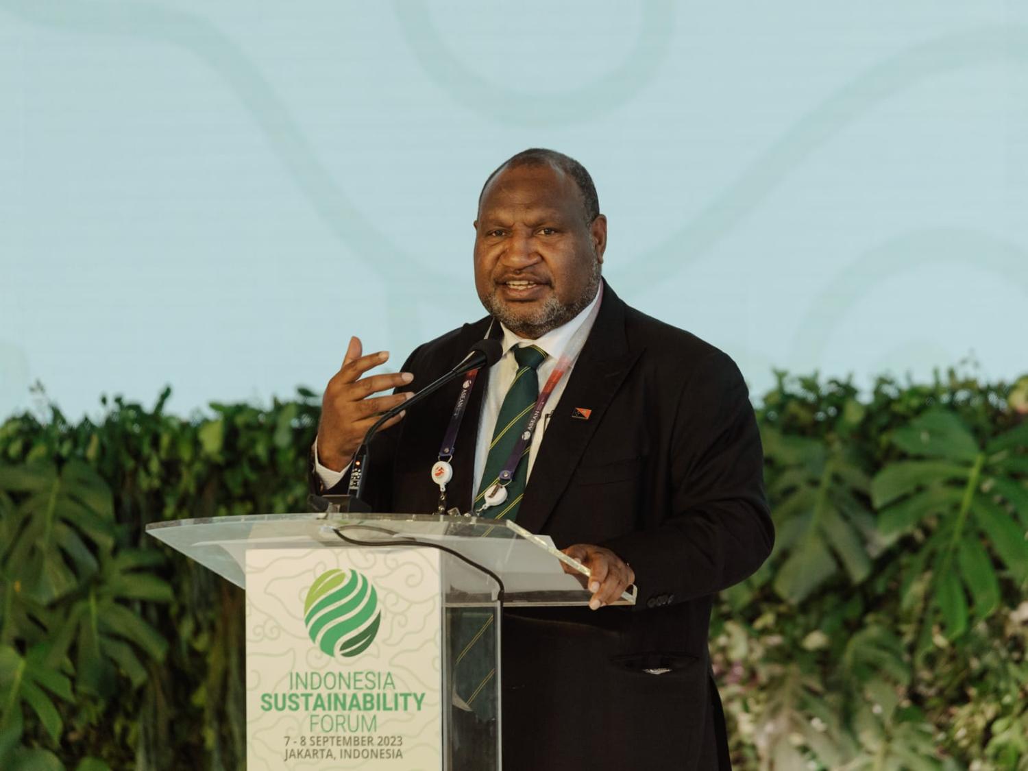 PNG Prime Minister James Marape at the Indonesia Sustainability Forum in Jakarta in September (Muhammad Fadli/Bloomberg via Getty Images)