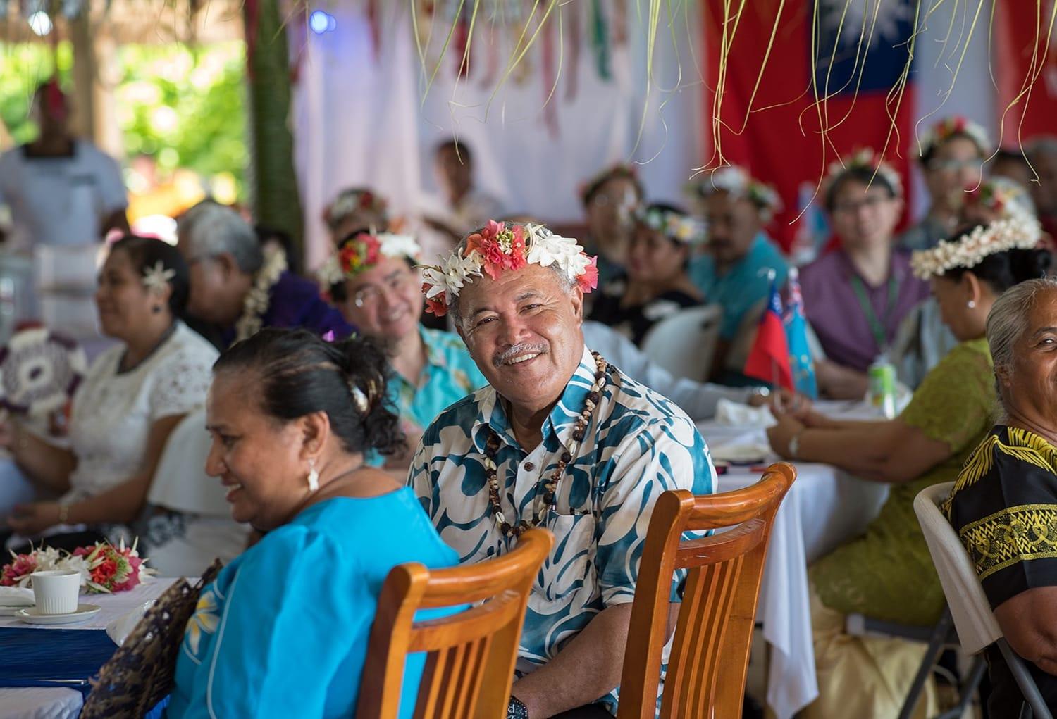 As Tuvalu Prime Minister in 2017, Enele Sopoaga hosting a banquet for Taiwan president Tsai Ing-wen (Taiwan Presidential Office)