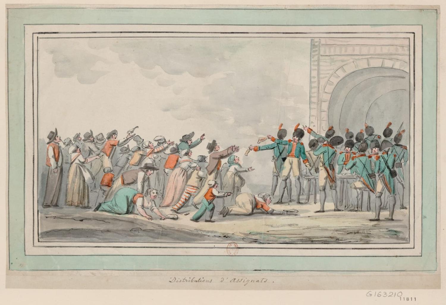 Distribution of Assignats, drawing by E. Béricourt, c. 1793 (National Library of France, used under Creative Commons licence)
