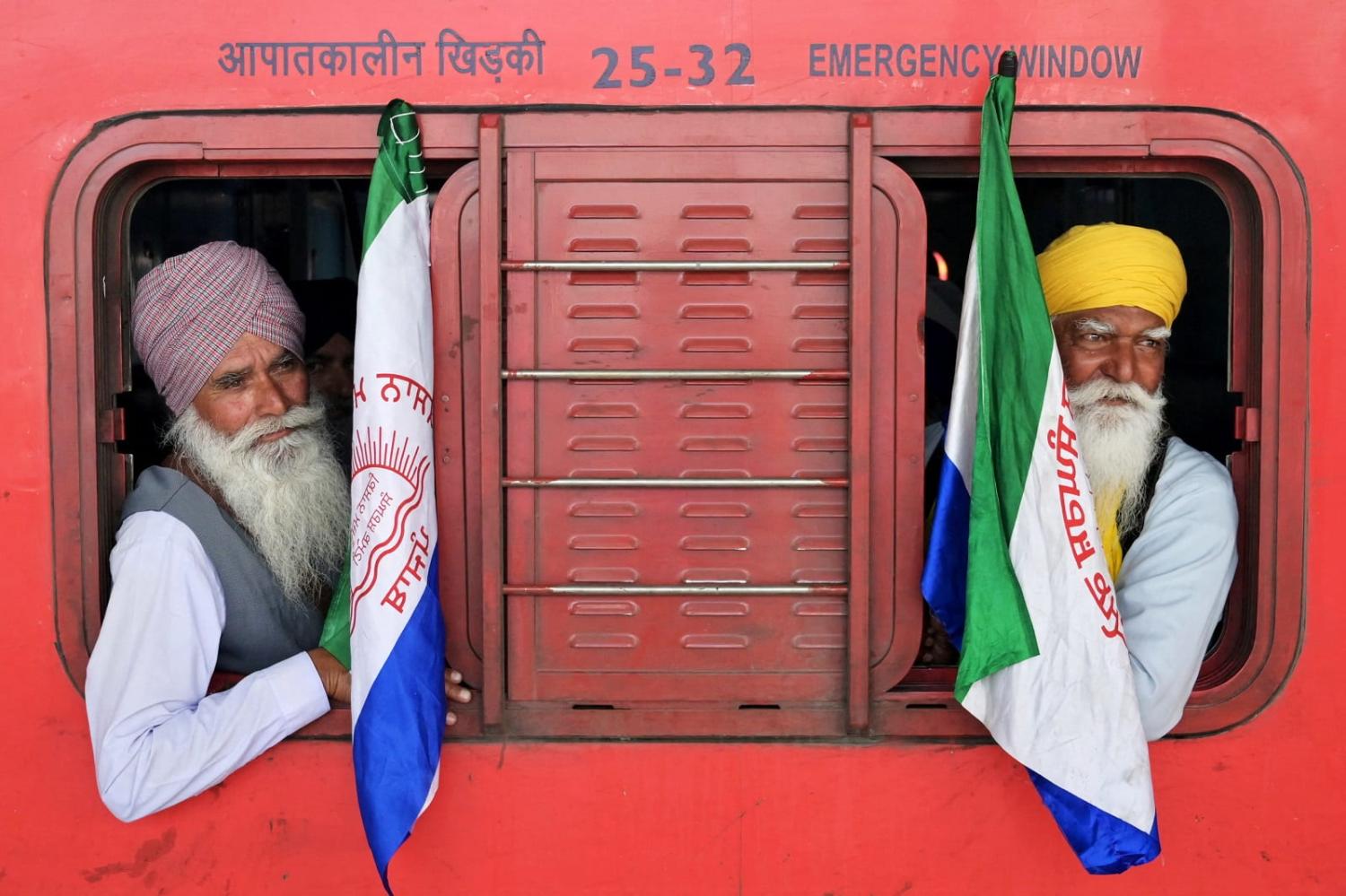 Farmers depart for the Haryana-Punjab state border to demand minimum crop prices. At least 40% of India’s workers are employed in the typically inefficient agricultural sector (Narinder Nanu/AFP via Getty Images)