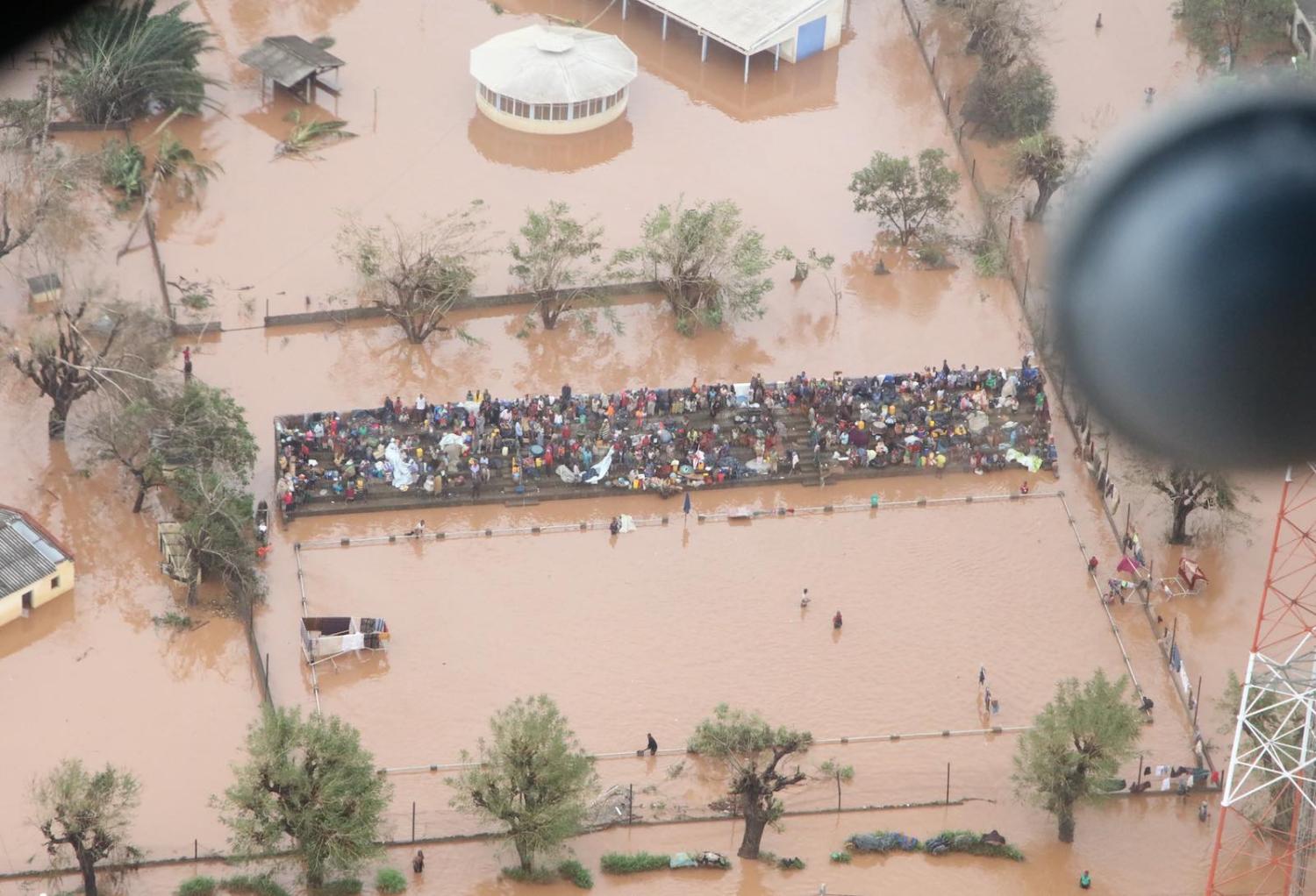 Sheltering on a sports ground in Mozambique following Cyclone Idal in March (Photo: World Vision/DFID)