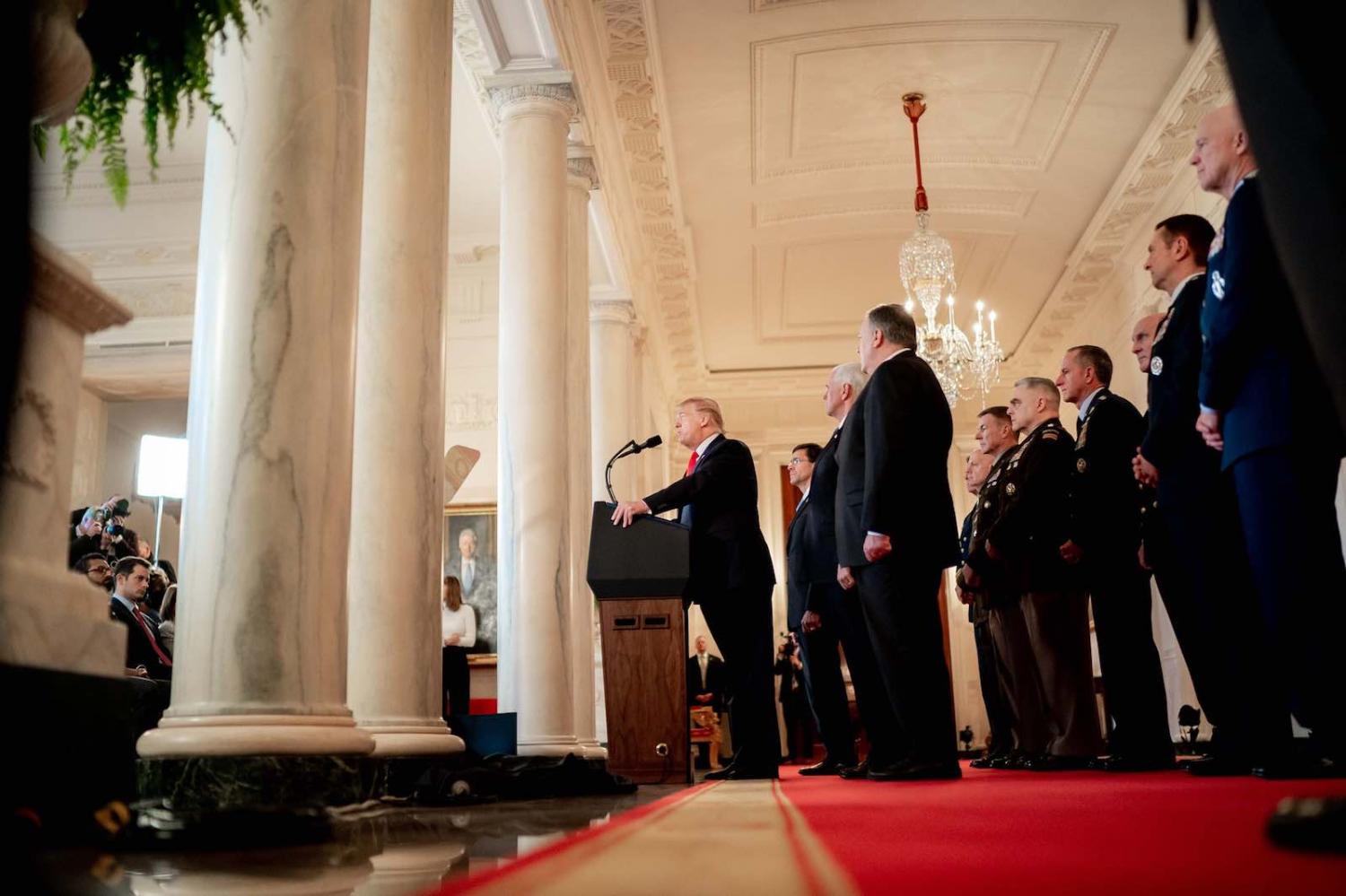 US President Donald Trump gives a televised address from the White House on 8 January, after Iran launched retaliatory missile strikes on US military targets in Iraq (Photo: The White House/Flickr)