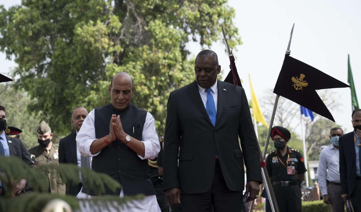US Defense Secretary Lloyd Austin meets with Indian Defence Minister Rajnath Singh in New Delhi, 20 March (US Secretary of Defense/Flickr)