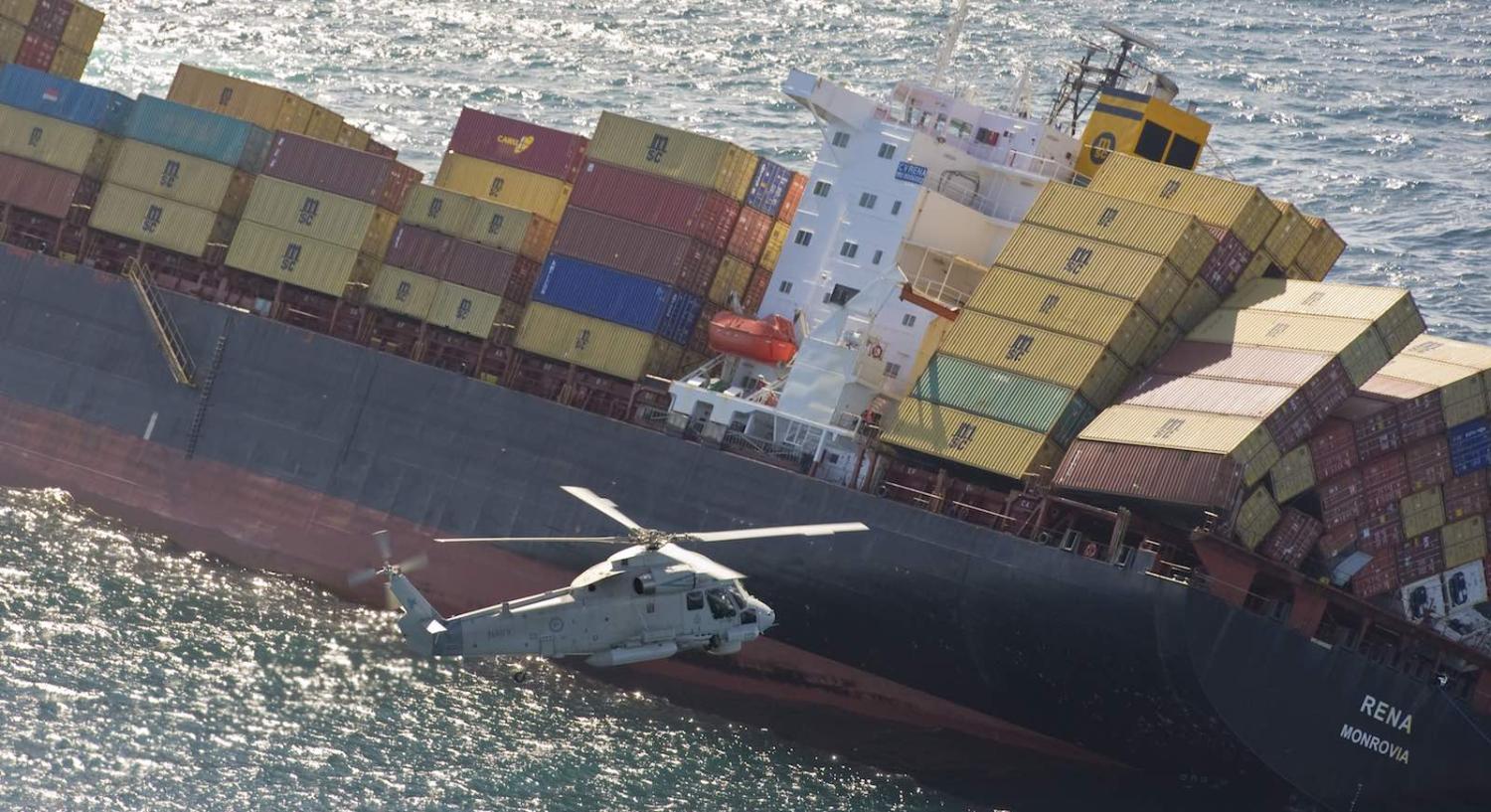 Rescue efforts for the grounded container ship Rena off New Zealand, 2011 (Photo: NZDF/Flickr)