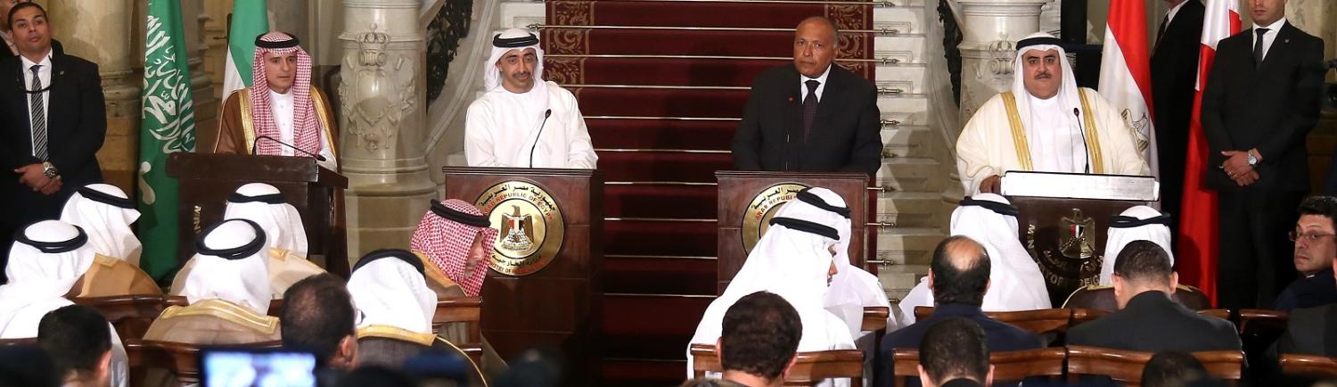 The Foreign Ministers of Saudi Arabia, United Arab Emirates, Egypt and Bahrain hold a joint press conference after meeting in Cairo on 5 July (Photo:Getty Images)
