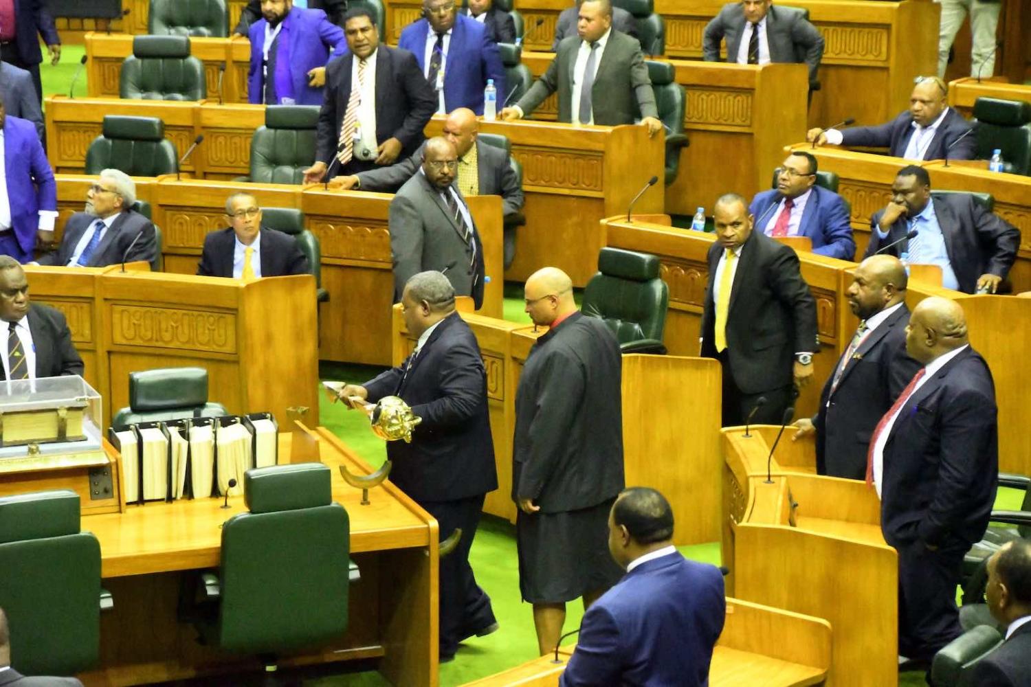 A debate in the PNG parliament in 2019 after an opposition attempt to table a vote of no confidence in the government (Gorethy Kenneth/AFP via Getty Images)