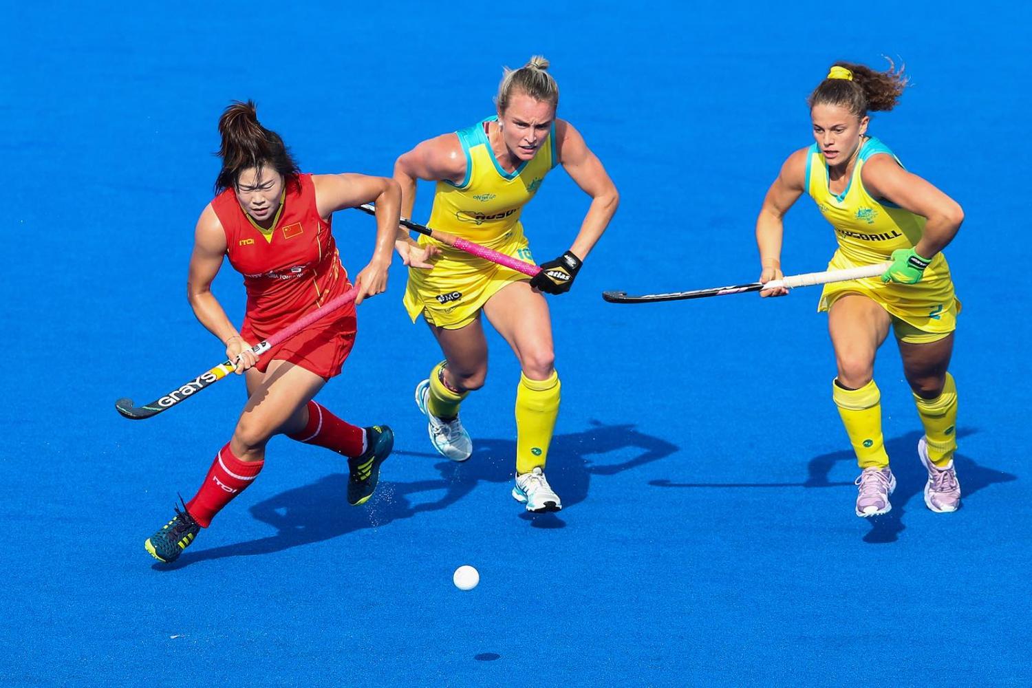 China plays Australia in a Women’s FIH Field Hockey Pro League match on 2 June in Changzhou, China (Photo: Lintao Zhang/Getty)