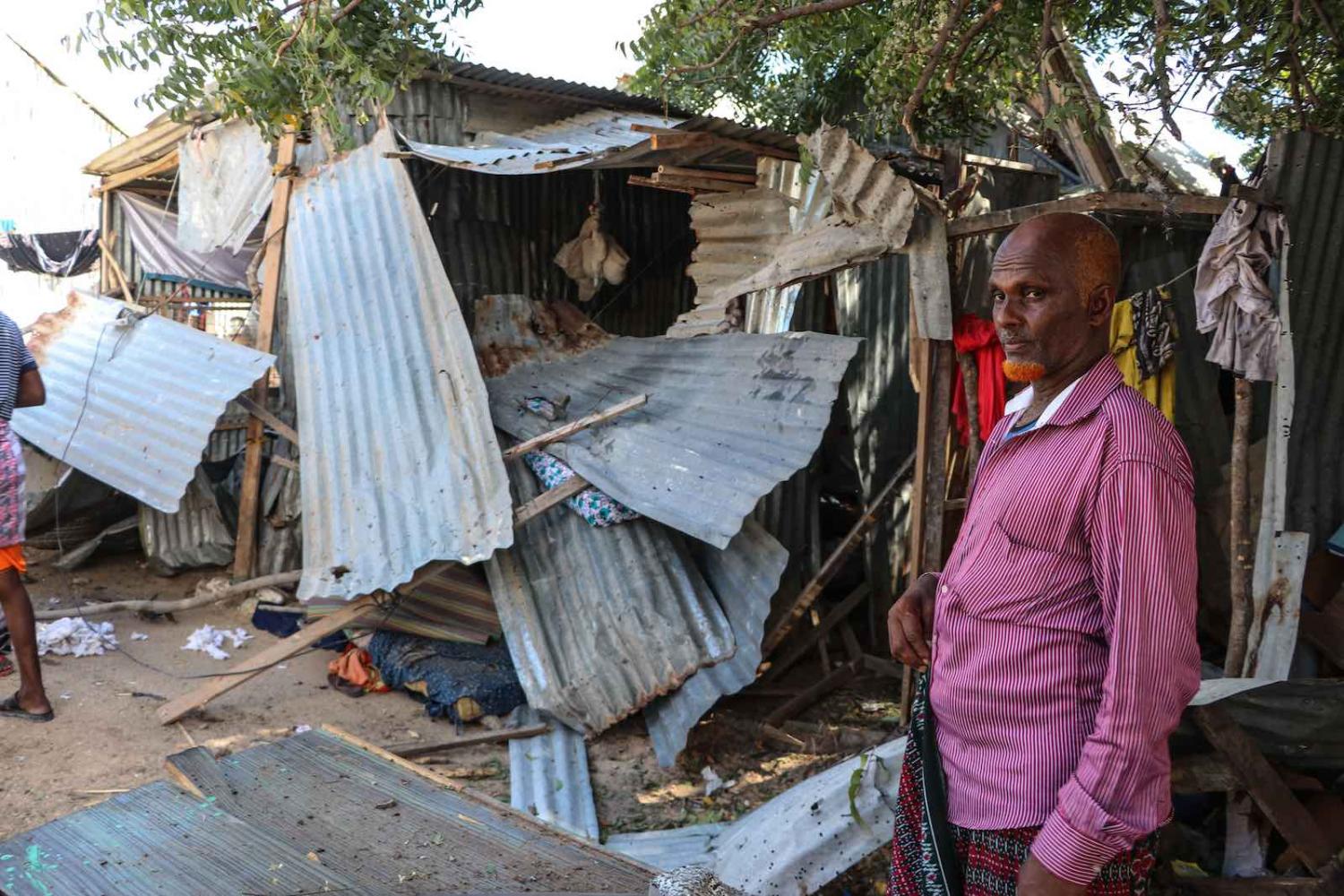 A destroyed house following a suicide bombing attack at a nearby tea shop in Mogadishu, Somalia, on 25 March Abdirazak Hussein Farah/AFP via Getty Images)