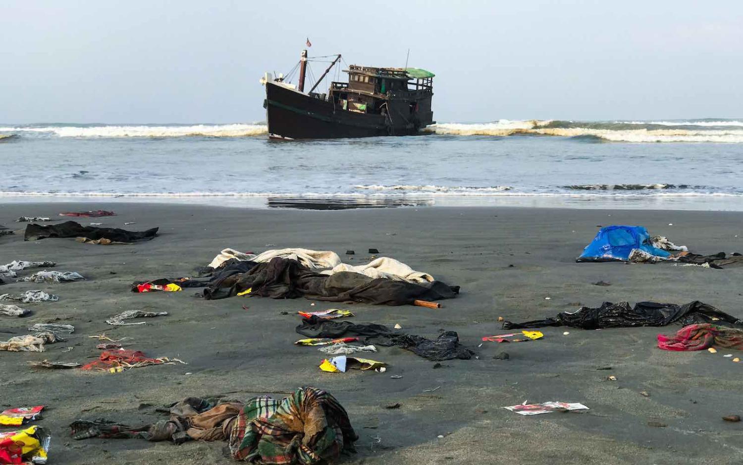 32 Rohingya died and hundreds were rescued from this fishing vessel stranded in the Bay of Bengal, 16 April 2020 in Teknaf, Bangladesh (Suzauddin Rubel/AFP via Getty Images)