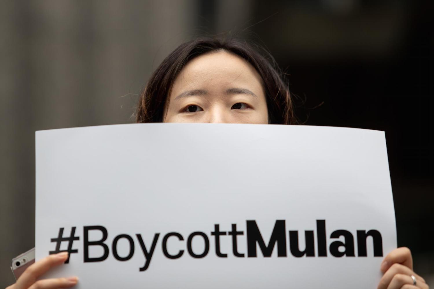A demonstrator in South Korea in July calling for a boycott of the new Disney film Mulan (Chris Jung/NurPhoto via Getty Images)