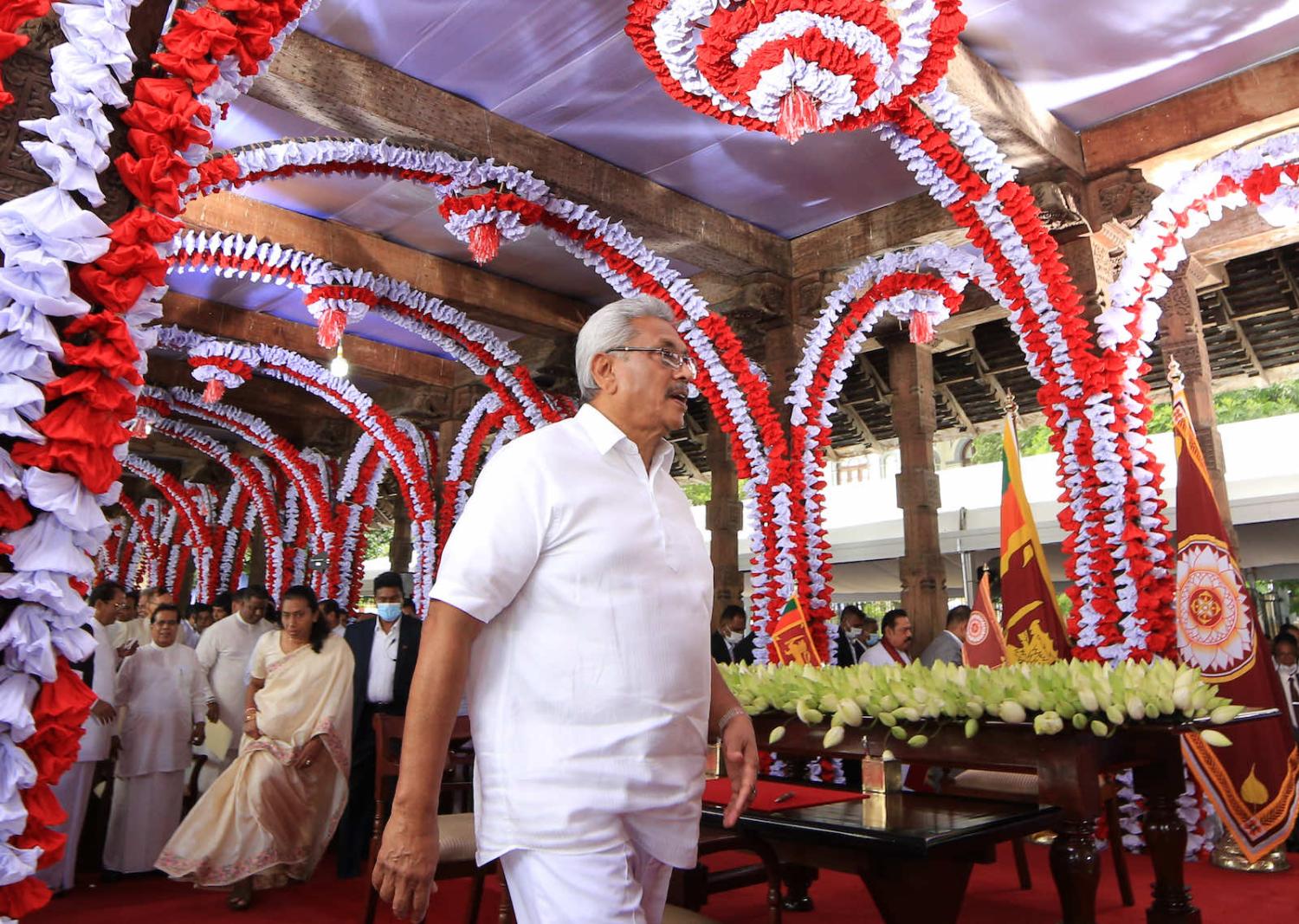 Sri Lanka’s President Gotabaya Rajapaksa after the swearing in of the new cabinet ministers in August 2020 (Tharaka Basnayaka/NurPhoto via Getty Images)