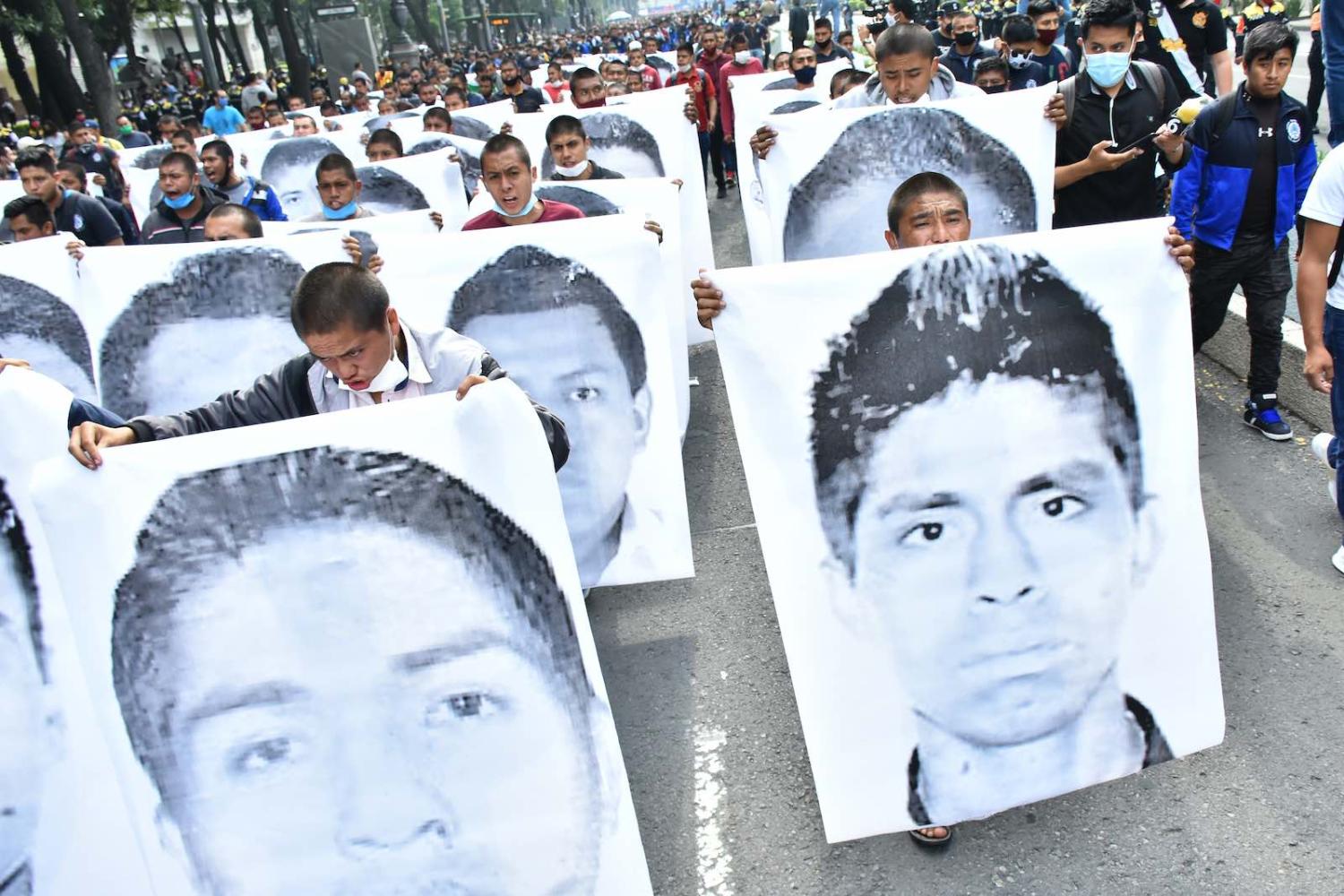 A protest demanding justice for “The 43” on the anniversary of their disappearance in 2014, Mexico City, 26 September 2020 (Carlos Tischler/Eyepix Group/Barcroft Media via Getty Images)