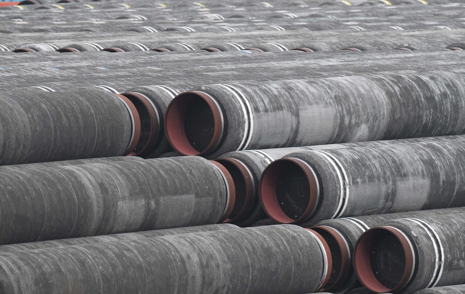 Pipes for the construction of the Nord Stream 2 Baltic Sea gas pipeline linking Russia and Germany (Stefan Sauer via Getty Images)
