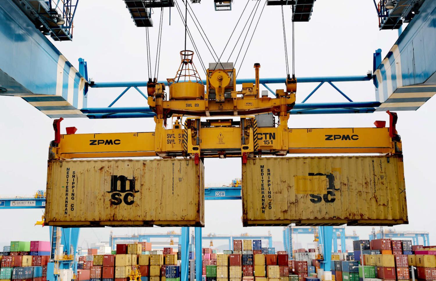 The automated dockyard at a port in Qingdao, China (Feature China/Barcroft Media via Getty Images)