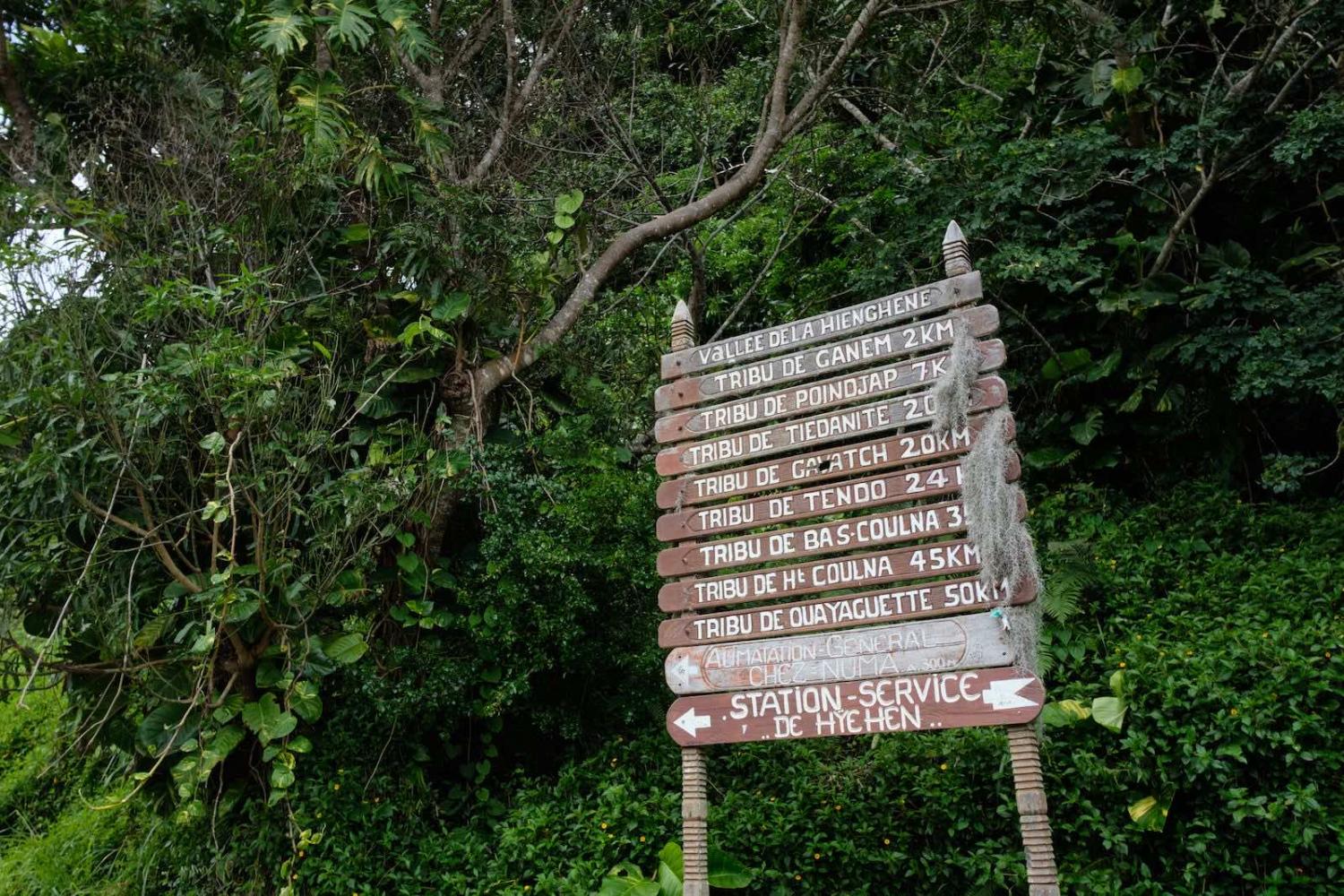 Roads signs at the entrance of the mountains chain, Hienjhene, New Caledonia (Theo Rouby/AFP via Getty Images)