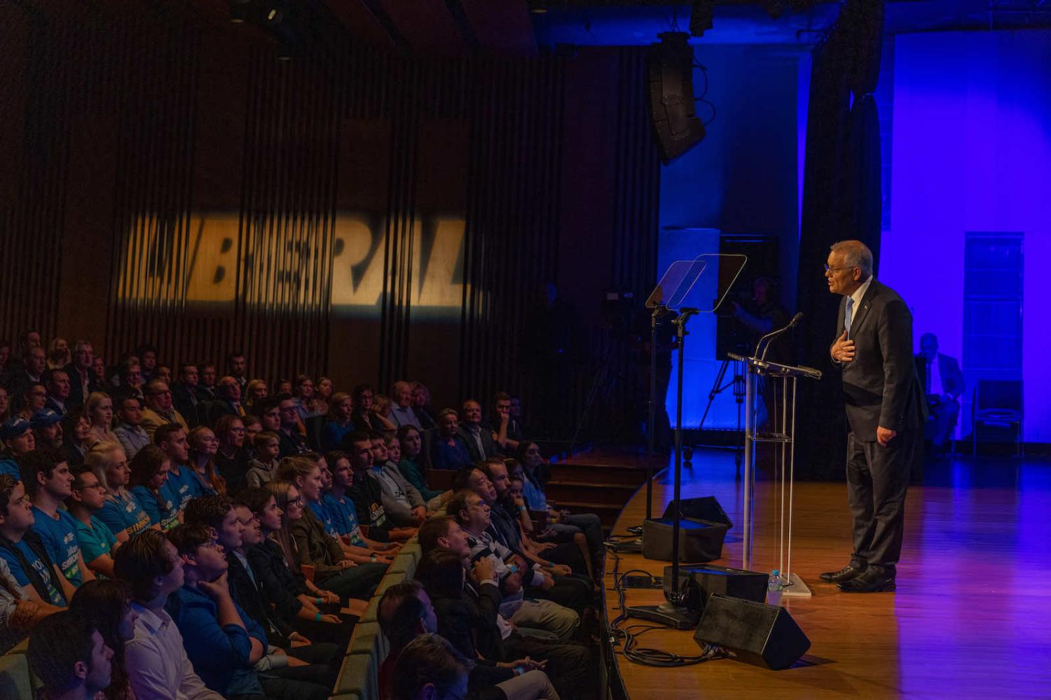 Australian Prime Minister Scott Morrison addresses a crowd in Brisbane at the Liberal Party election campaign launch on 15 May ahead of the 21 May poll (Asanka Ratnayake/Getty Images)