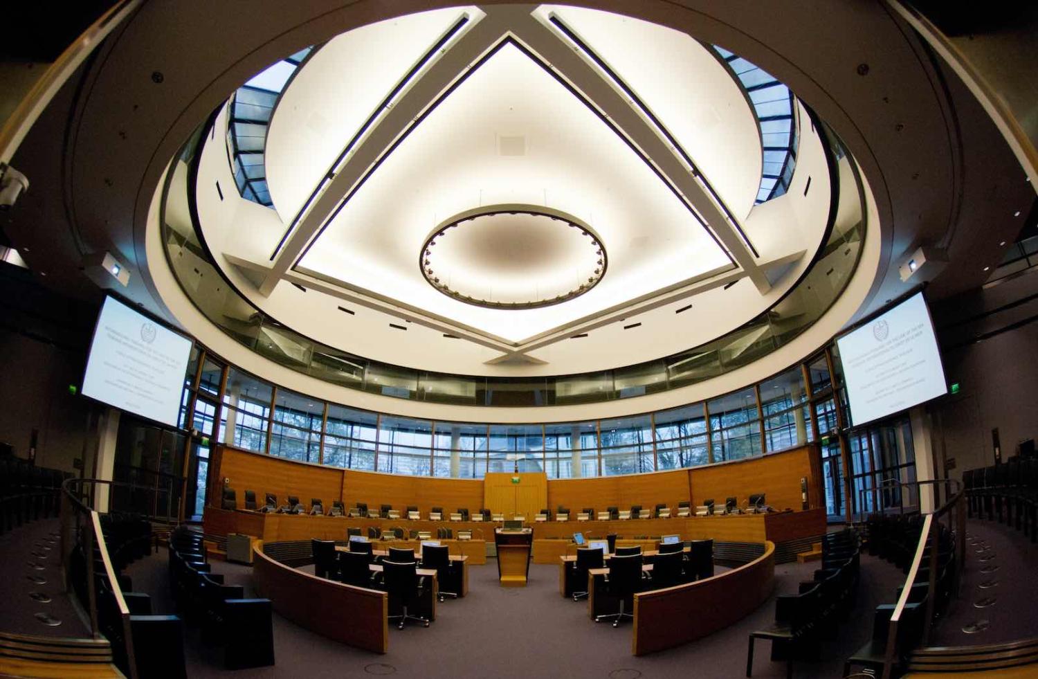 The courtroom of the International Tribunal for the Law of the Sea, in Hamburg, Germany (Christian Charisius/DPA/AFP via Getty Images)