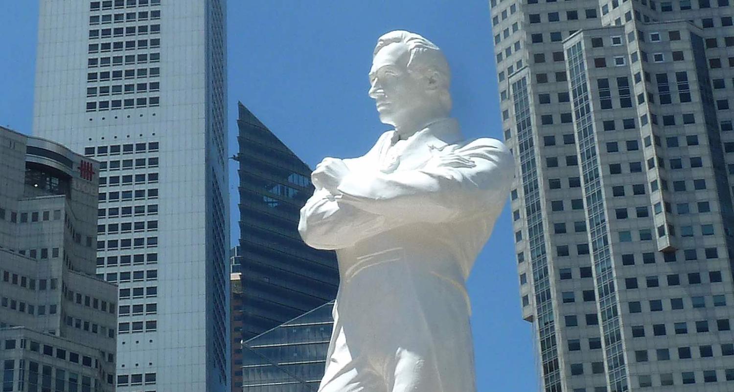 A statue of Sir Stamford Raffles marks the spot where he is believed to have first landed in 1819, on the north bank of the Singapore River (Photo: Jim Dyson/Getty Images)
