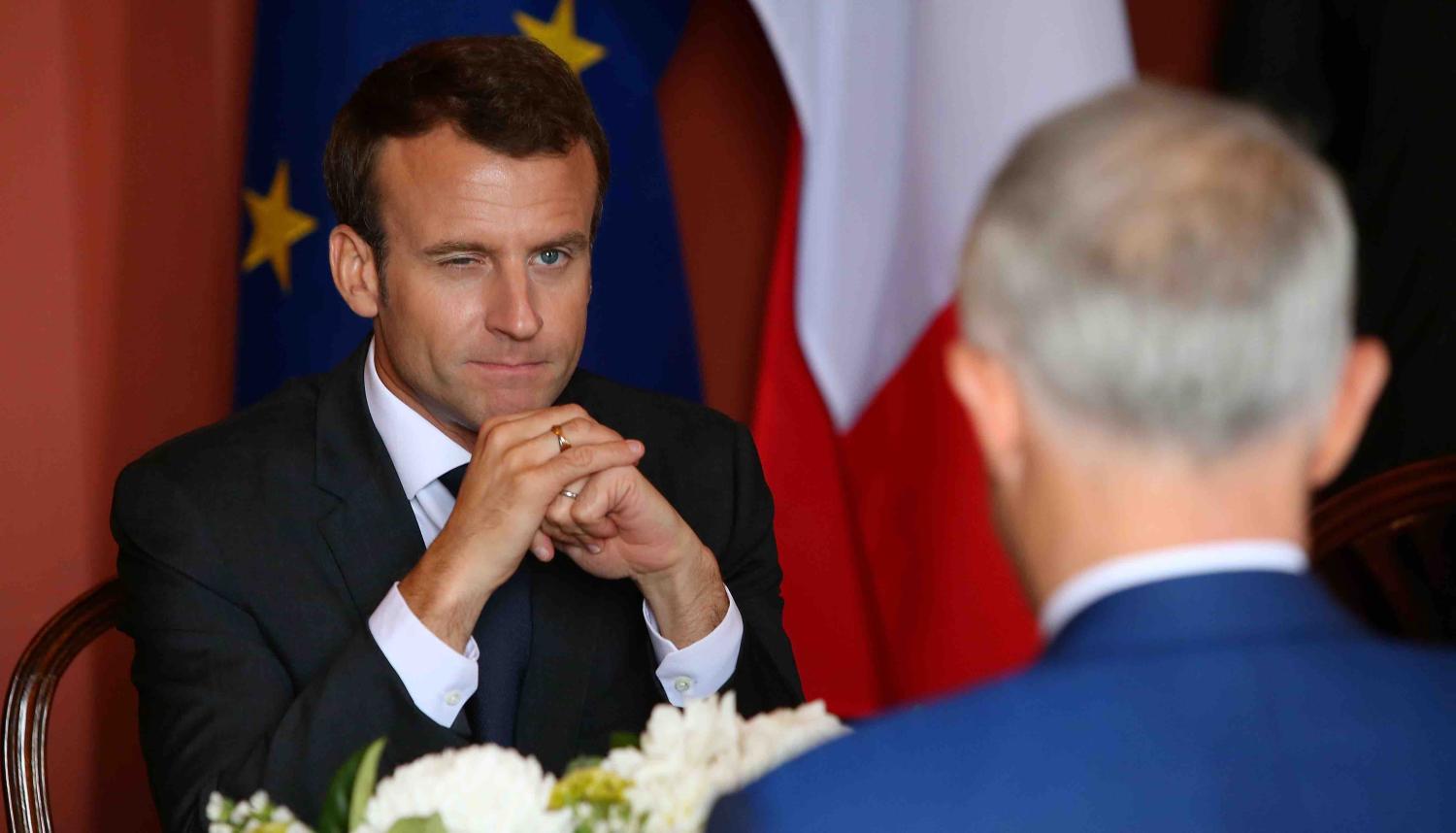 French President Emmanuel Macron speaks with Australia’s Malcolm Turnbull on 2 May in Sydney (Photo: Jason McCawley via Getty)