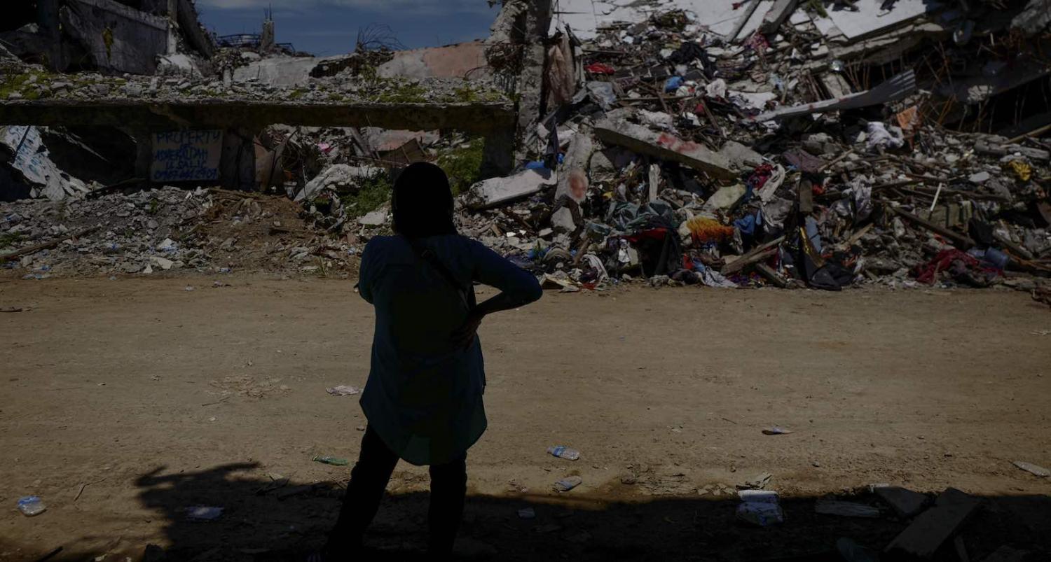 Amid the destruction inside Marawi city on the anniversary of the siege, 10 May 2018 (Photo: Jes Aznar/Getty)
