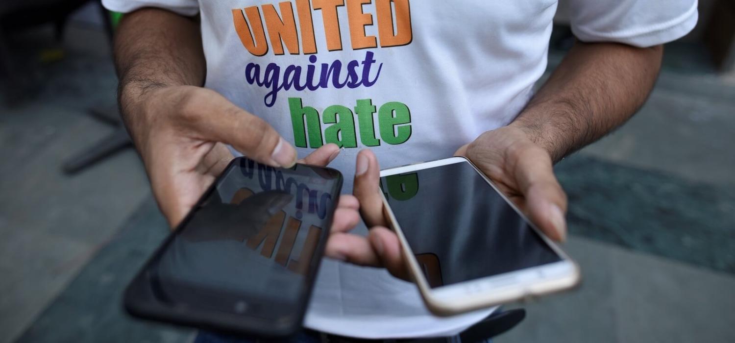 A demonstration in New Delhi against vigilante violence in India on 22 June (Photo: Burhaan Kinu via Getty)