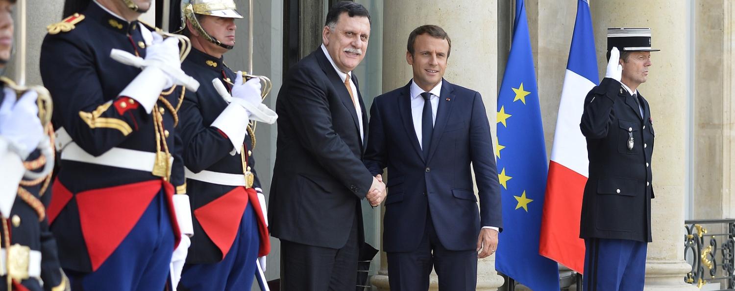 French President Emmanuel Macron with Fayez Al Serraj, PM of Libya's UN-backed government, on 28 August in Paris, France. (Photo: Aurelien Meunier/Getty Images)
