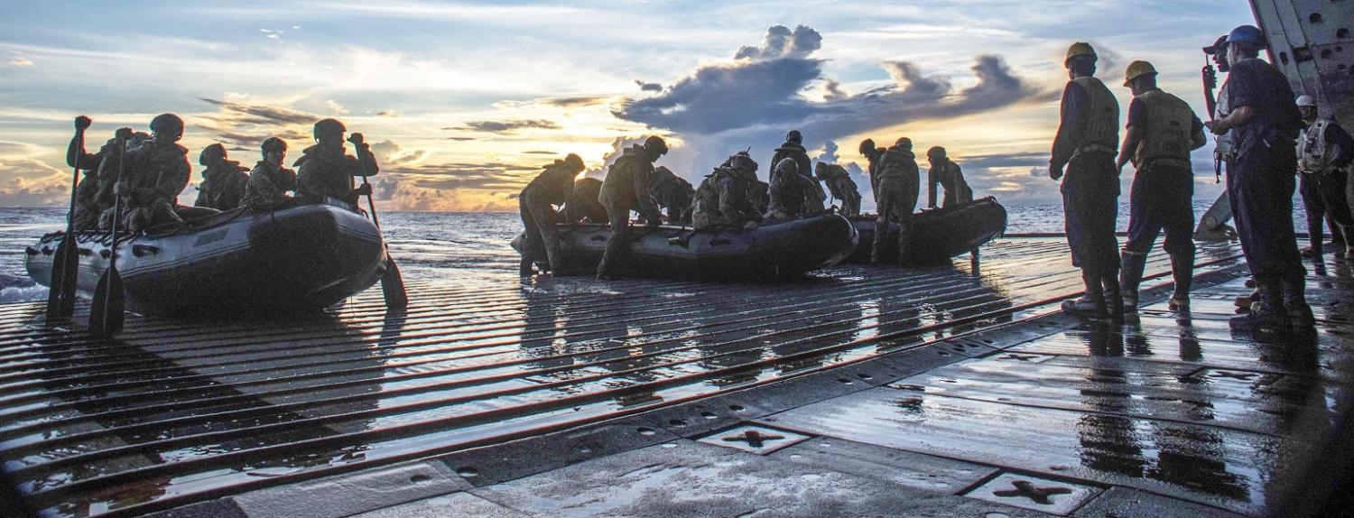 Sailors on the USS Germantown's flight deck in the South China Sea, October, 2016.  (Photo courtesy US Dept of Defense)