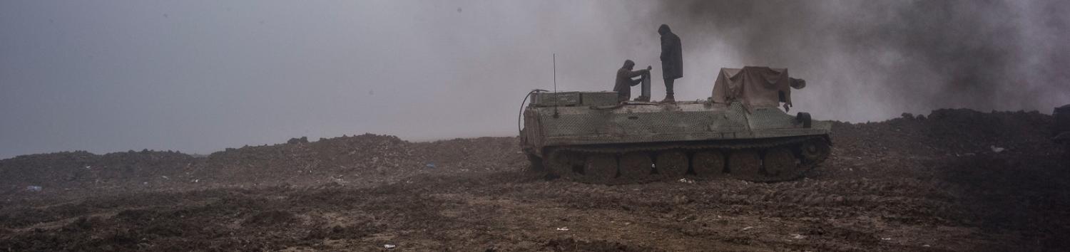 YPG members in an armoured personnel carrier on the Raqqa frontline on 7 January 2016 (Photo: Jacob Simkin/ via Getty Images)