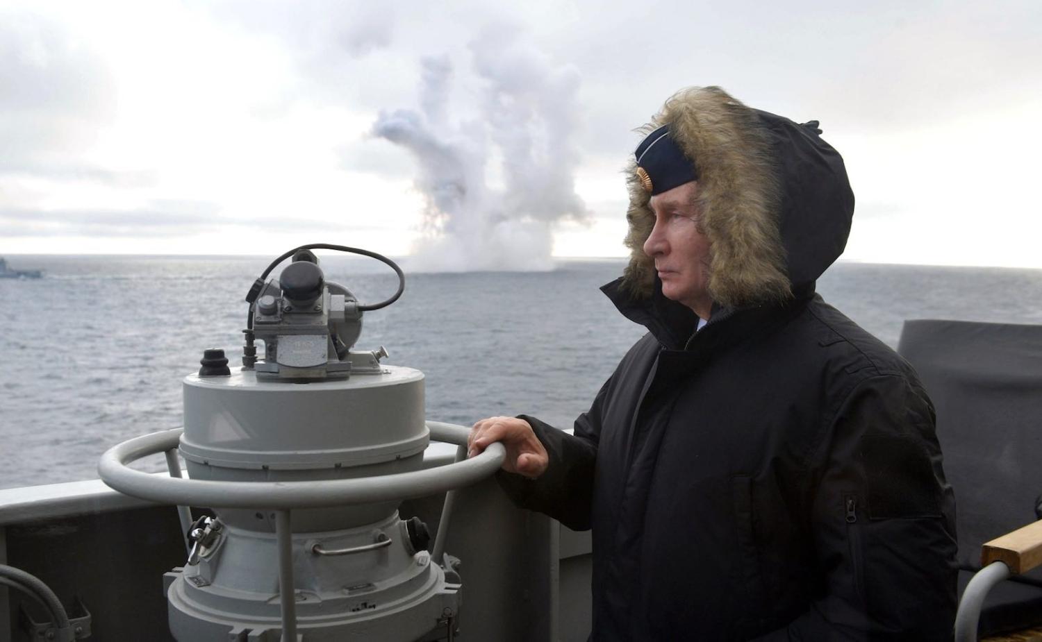 Russian President Vladimir Putin aboard the guided missile cruiser Marshal Ustinov during naval exercises in the Black Sea, 9 January (Photo: kremlin.ru)