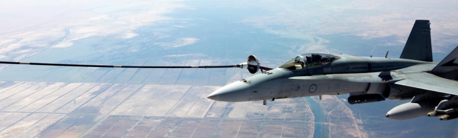 An Australian F/A-18 refuels somewhere over the Middle East, 2016. Photo: Commonwealth of Australia/Department of Defence/CPL Nicci Freeman